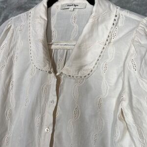 Simple Retro Blouse Women's S Cream Peter Pan Collar Lace Trim Cottagecore